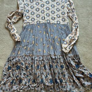 Matilda Jane Blue and Cream Mixed Print Lace-Trim Top